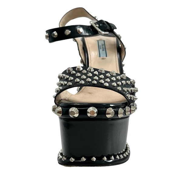 PRADA BLACK SPAZZOLATO STUDDED PLATFORM SANDAL - Picture 10 of 16